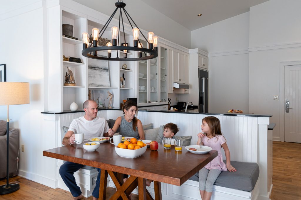 family eating at dining table