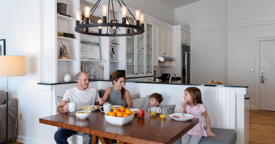 family eating at dining table