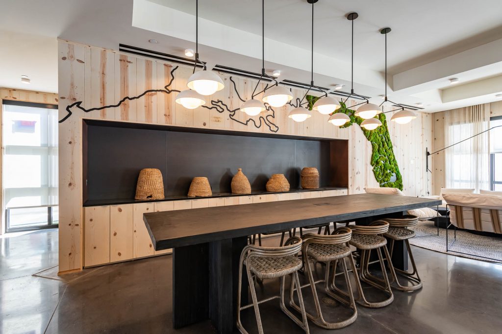 gathering area with counter and chairs