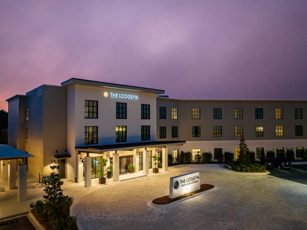 exterior of hotel at night