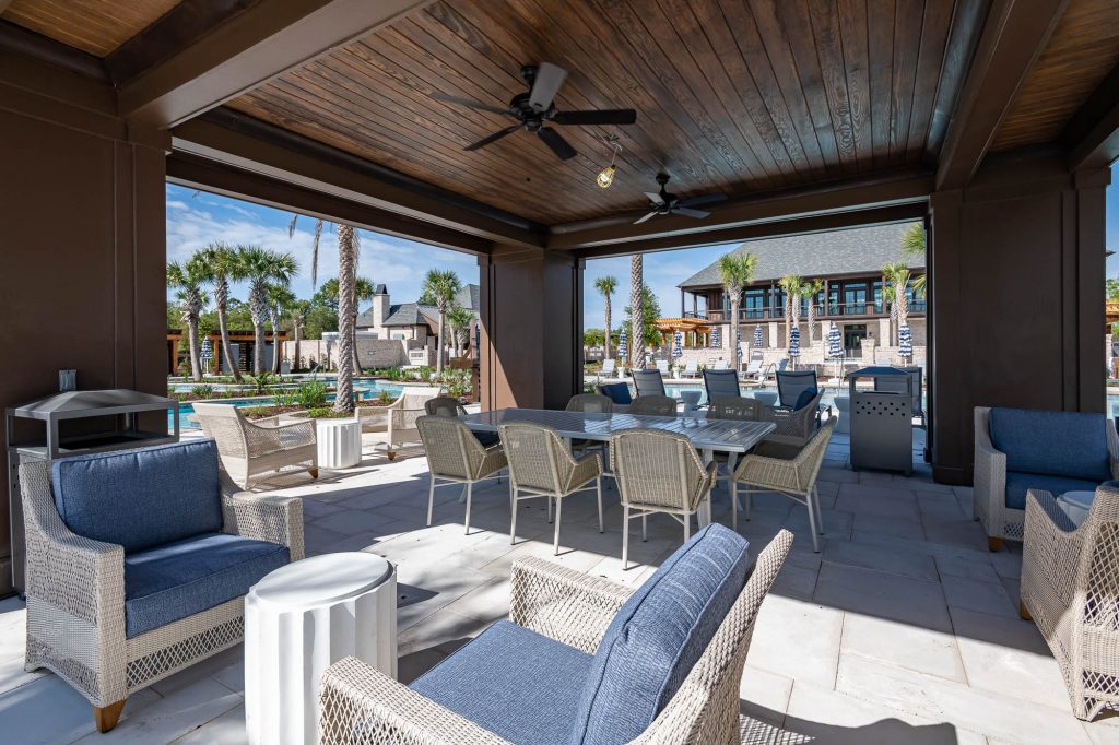 sitting area under awning outside